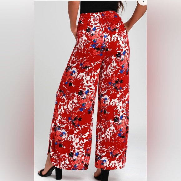 Free people bohemian Late Night Red Floral Print Wide-Leg Pants size XS - Picture 2 of 16